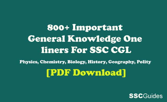 General Knowledge One liners For SSC CGL
